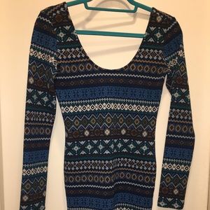 Blue Print Long Sleeve Dress